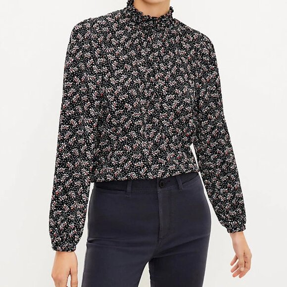 LOFT Tops - LOFT Vine Smocked Mock Neck Top Womens Medium Twee Dark Floral Cottagecore